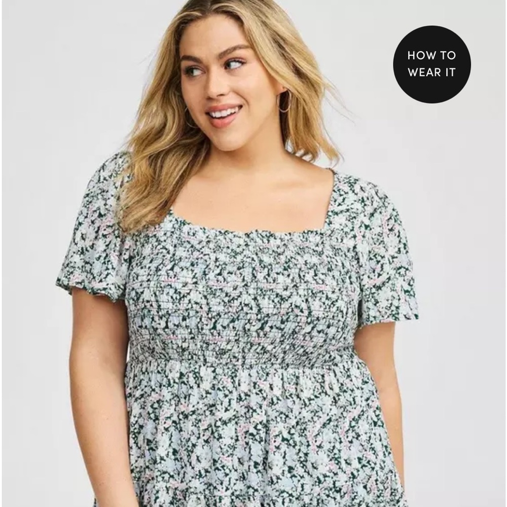 Torrid Babydoll Washable Gauze Smocked Tiered Top